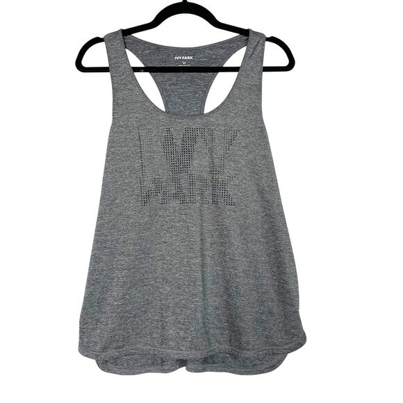 Ivy Park Laser Cut Logo Racerback Tank Top Heather Gray Womens Medium M Workout - Picture 1 of 10